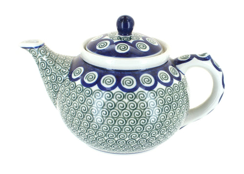 Polish Pottery Peacock Swirl Medium Teapot