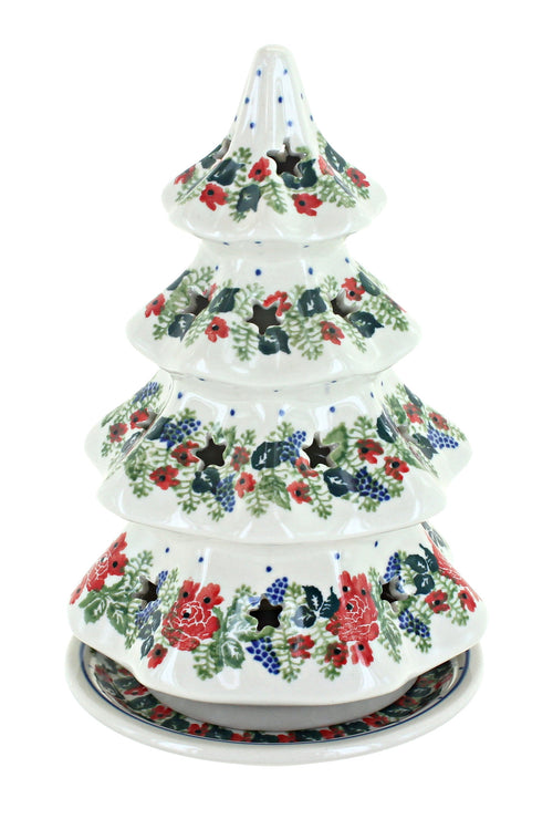 Polish Pottery Winter Floral Large Christmas Tree Luminary