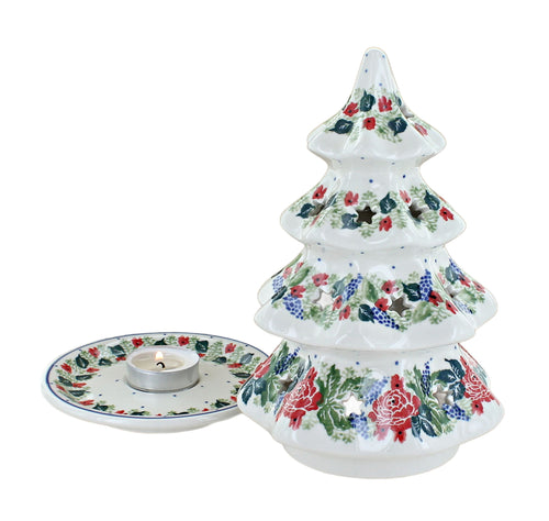 Winter Floral Large Christmas Tree Luminary Polish Pottery