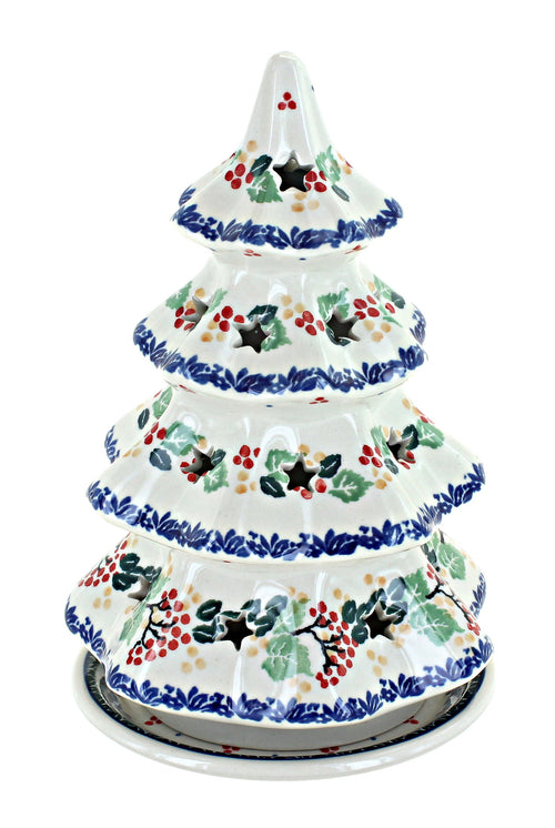 Polish Pottery Holly Large Christmas Tree Luminary