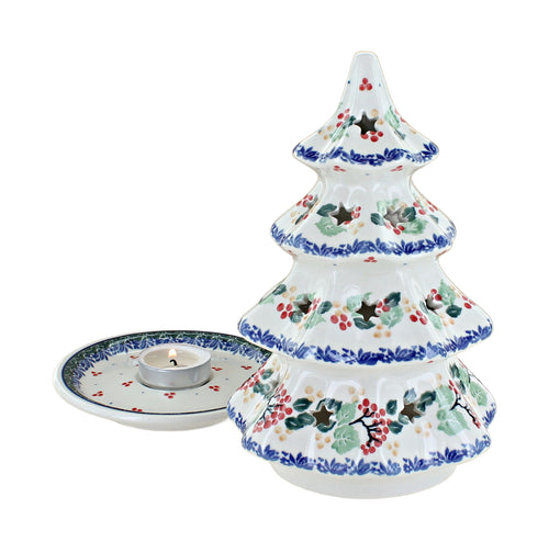 Holly Large Christmas Tree Luminary Polish Pottery