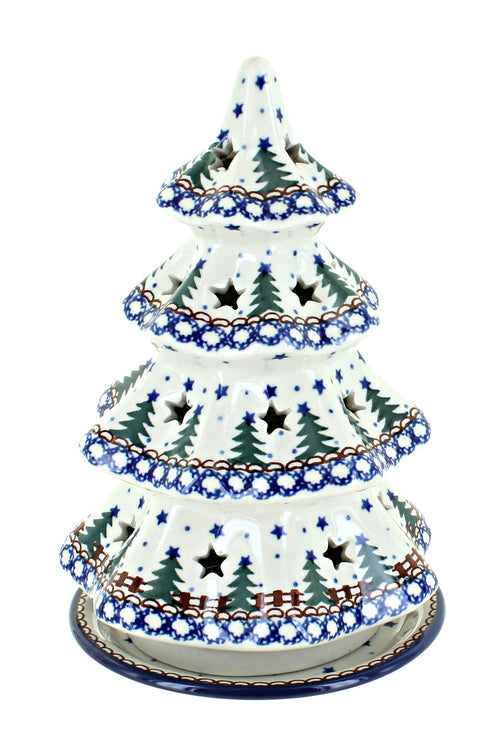 Polish Pottery Rustic Pines Large Christmas Tree Luminary