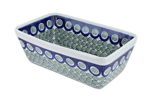 Polish Pottery Peacock Swirl Loaf Baker