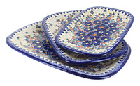 Polish Pottery Blue Dahlia 3 Piece Rectangular Serving Set