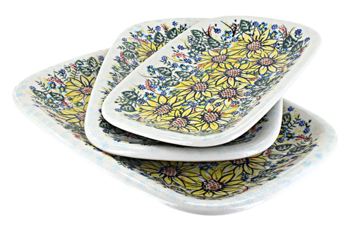 Polish Pottery Sunflower Maze 3 Piece Rectangular Serving Set