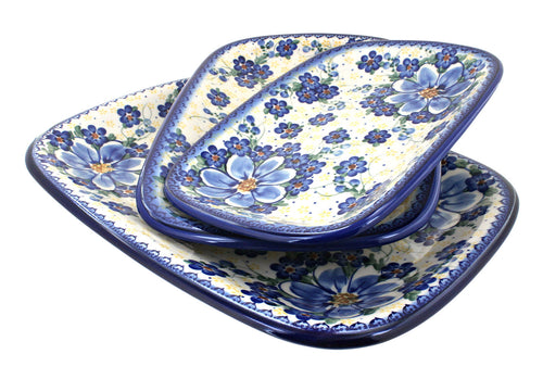 Polish Pottery Daisy Surprise 3 Piece Rectangular Serving Set