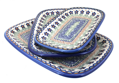 Polish Pottery Aztec Flower 3 Piece Rectangular Serving Set