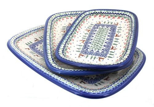 Polish Pottery Reindeer Delight 3 Piece Rectangular Serving Set