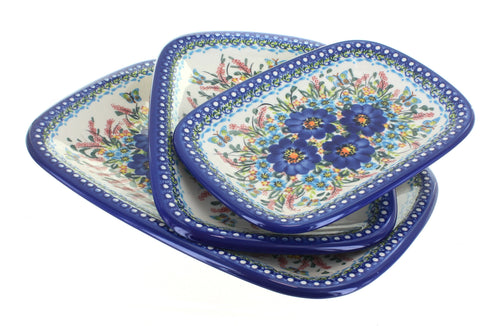 Polish Pottery Garden of Blue 3 Piece Rectangular Serving Set