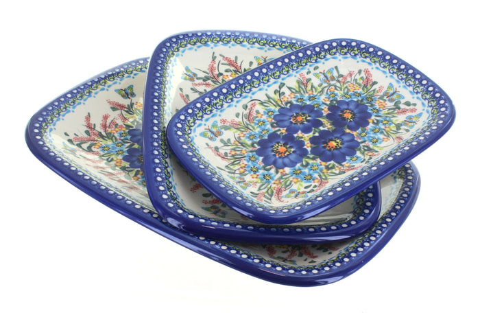 Polish Pottery Garden of Blue 3 Piece Rectangular Serving Set