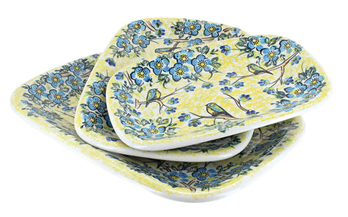 Polish Pottery Bluebird Garden 3 Piece Rectangular Serving Set