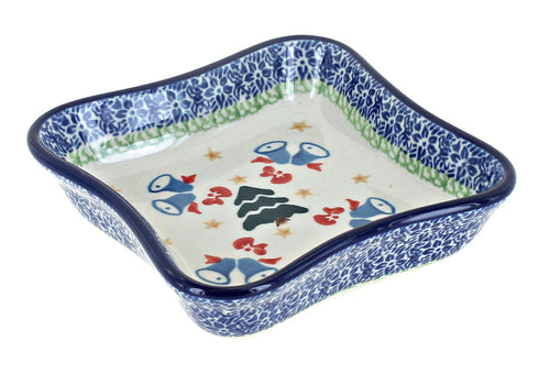 Polish Pottery Winter Bells Small Square Dish