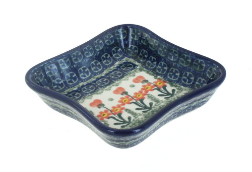 Polish Pottery Peach Posy Small Square Dish