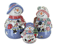 Polish Pottery Cardinal Holly Snowman Luminary Set