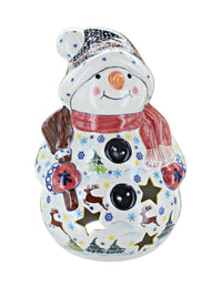Polish Pottery Santa's Helper Snowman with Broomstick Luminary
