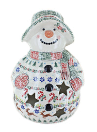Polish Pottery Christmas Joy Snowman Luminary