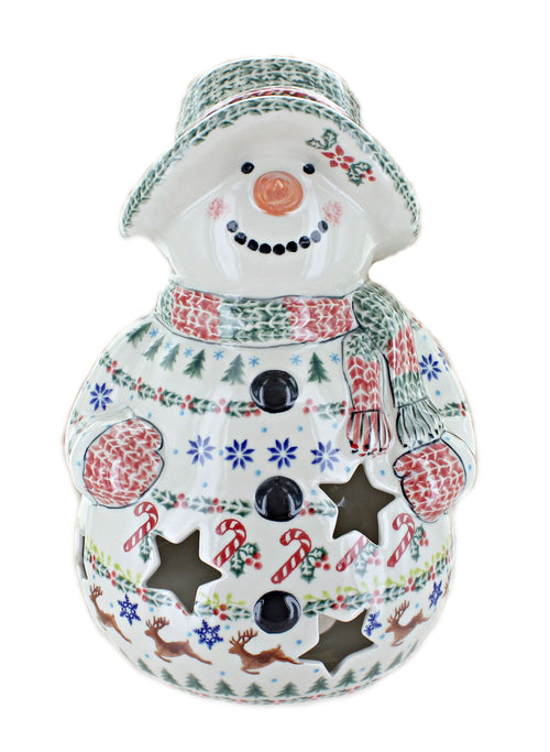 Polish Pottery Christmas Joy Snowman Luminary