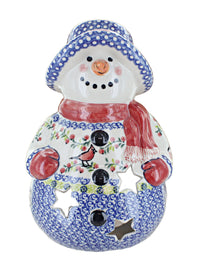 Cardinal Holly Snowman Luminary Polish Pottery