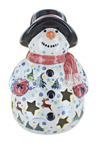 Polish Pottery Santa's Helper Snowman Luminary