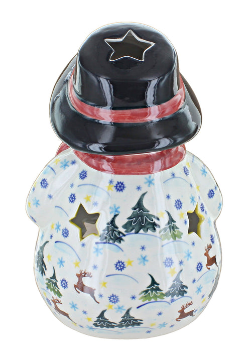 Santa's Helper Snowman Luminary Polish Pottery