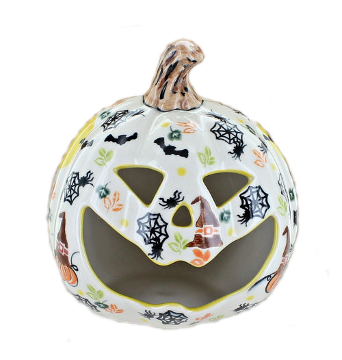 Polish Pottery Pumpkin Luminary  with Cats & Bats