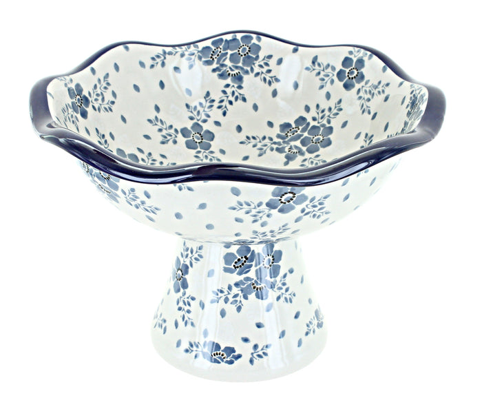 Polish Pottery Blue Fleur Small Pedestal Dish