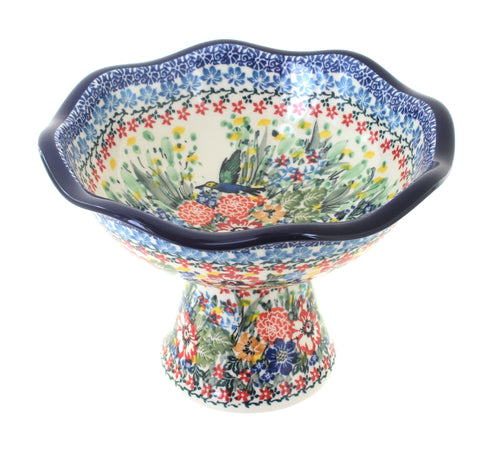 Polish Pottery Hummingbird Small Pedestal Dish