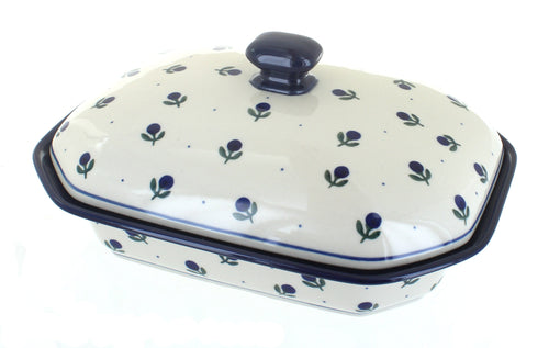 Polish Pottery Blueberry Medium Covered Baker