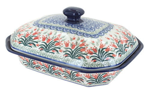 Polish Pottery Spring Tulip Medium Covered Baker