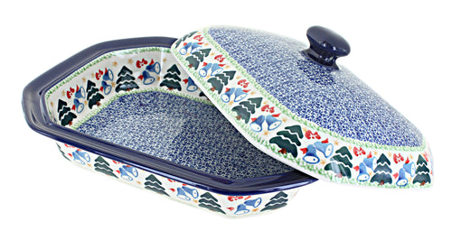 Winter Bells Medium Covered Baker Polish Pottery