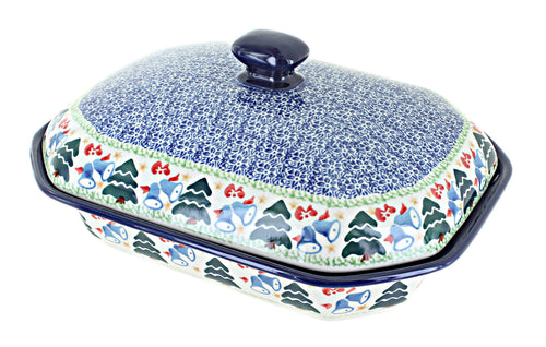 Polish Pottery Winter Bells Medium Covered Baker