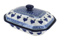 Polish Pottery Barnyard Rooster Medium Covered Baker