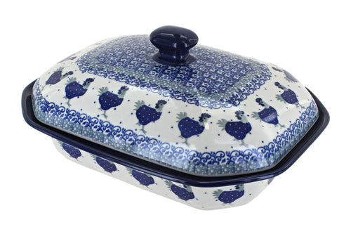 Polish Pottery Barnyard Rooster Medium Covered Baker