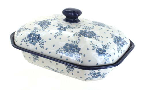 Polish Pottery Blue Fleur Medium Covered Baker
