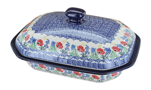 Polish Pottery Memory Garden Medium Covered Baker