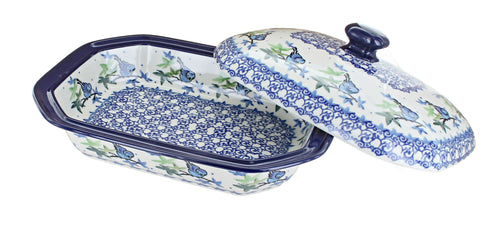 Mockingbird Medium Covered Baker Polish Pottery