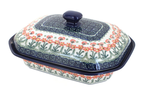 Polish Pottery Peach Posy Medium Covered Baker