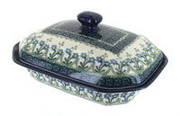 Polish Pottery Blue Posy Medium Covered Baker