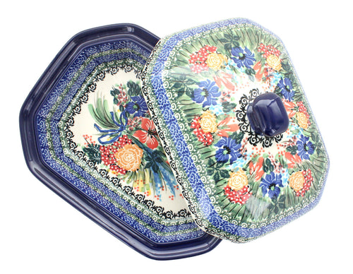 Summer Blooms Medium Covered Baker Polish Pottery