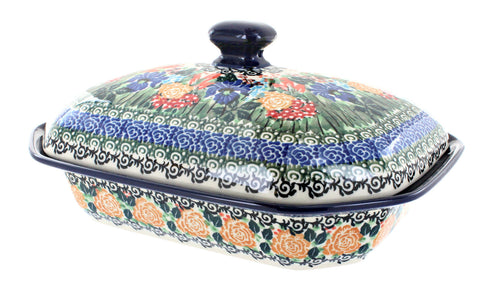 Polish Pottery Summer Blooms Medium Covered Baker