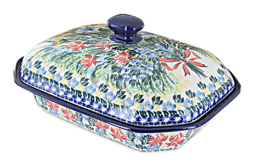 Polish Pottery Day Lily Bouquet Medium Covered Baker