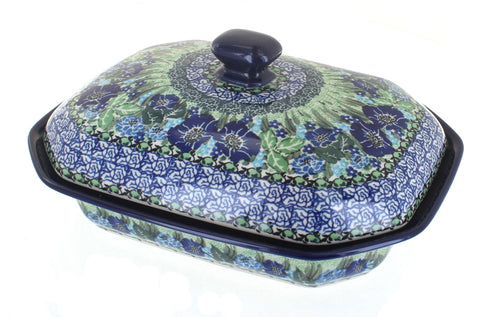 Polish Pottery Sapphire Fields Medium Covered Baker