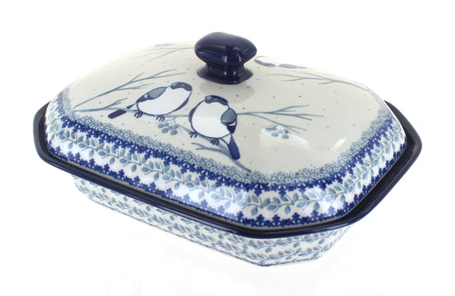 Polish Pottery Bluebird Medium Covered Baker