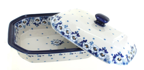 Georgia Blue Large Covered Baker Polish Pottery