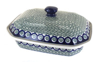 Polish Pottery Peacock Swirl Large Covered Baker