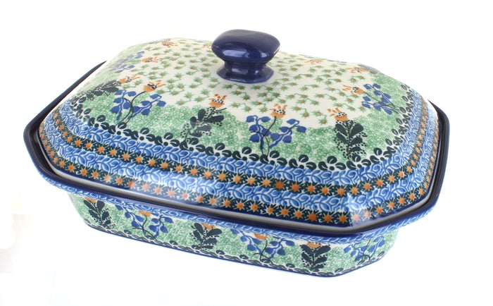 Polish Pottery Lily of the Valley Large Covered Baker
