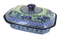 Polish Pottery Sapphire Fields Large Covered Baker