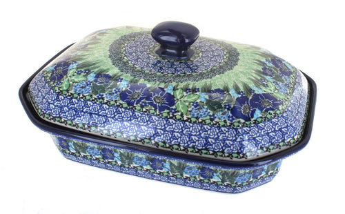 Polish Pottery Sapphire Fields Large Covered Baker