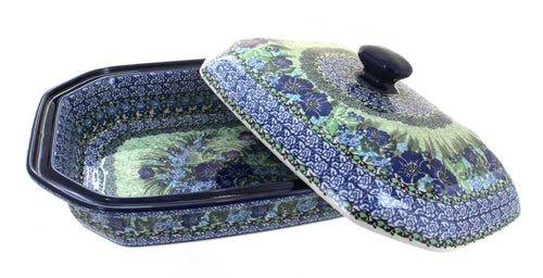 Sapphire Fields Large Covered Baker Polish Pottery