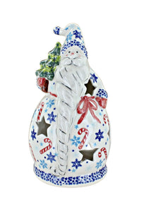Polish Pottery Candy Cane Father Christmas Luminary